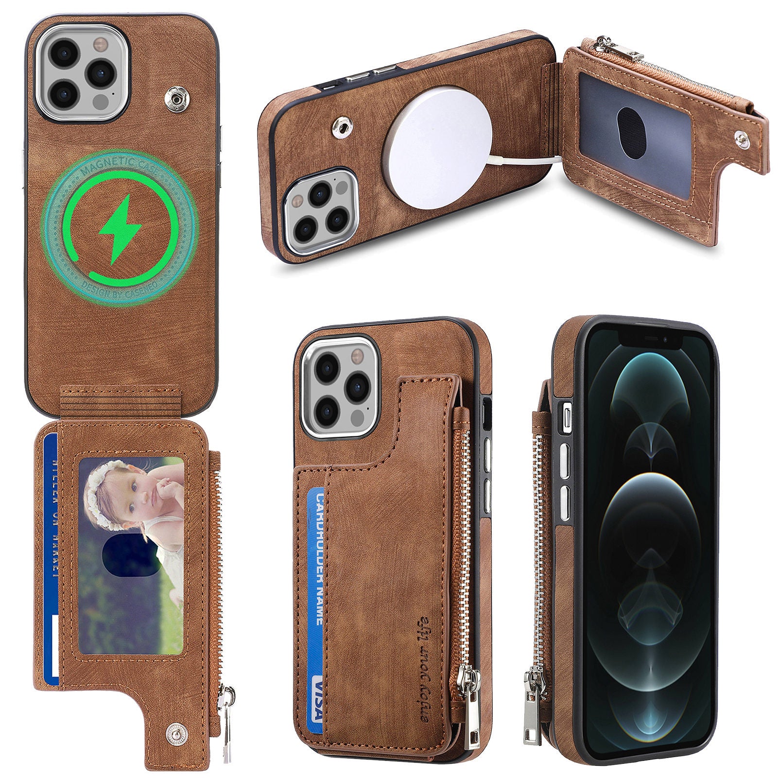 For iPhone 12 Pro 6.1 inch Magnetic Case Anti-Scratch PU Leather TPU Phone Shell Wallet Kickstand Phone Cover For iPhone 12 Pro 6.1 inch Magnetic Case Anti-Scratch PU Leather TPU Phone Shell Wallet Kickstand Phone Cover